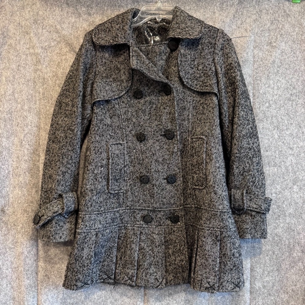 Womens Y2K Guess Peacoat Grey Double Breasted Skirted‎ Wool Womens Medium Twee